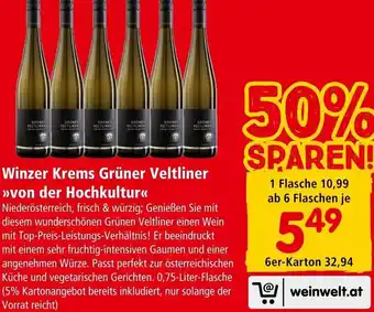Interspar Winzer Krems Grüner Veltliner von der Hochkultur 0,75 Liter Angebot