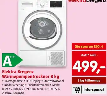 Interspar Elektra Bregenz Wärmepumpentrockner 8 kg Angebot