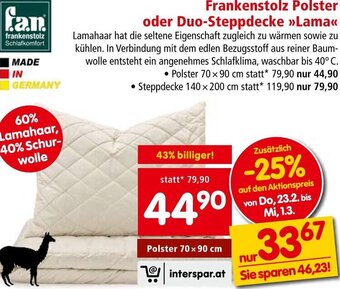 Interspar Frankenstolz Polster oder Duo-Steppdecke Lama Angebot