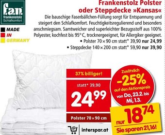 Interspar Frankenstolz Polster oder Steppdecke Kansas 70 x 90 cm Angebot