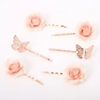 Claire's Rose gold butterfly flower hair pins - pink, 6 pack Angebot