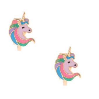 Claire's Gold pastel unicorn clip on stud earrings Angebot