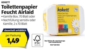 Hofer Kokett Toilettenpapier Feucht Airlaid Angebot