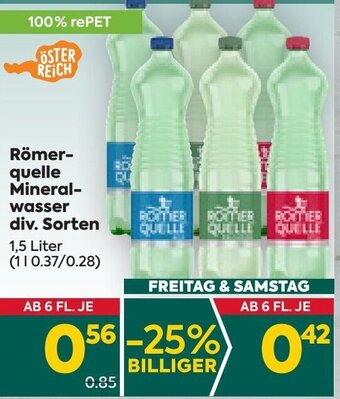 Billa Römerquelle Mineralwasser div. Sorten 1,5 Liter Angebot