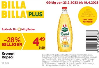 Billa Kronen Rapsöl 1 Liter Angebot