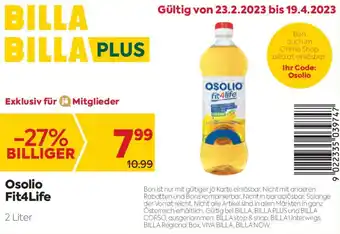Billa Osolio Fit4Life 2 Liter Angebot