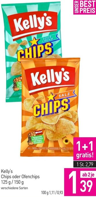 Sutterlüty Kelly's Chips oder Ofenchips 125 g/ 150 g Angebot