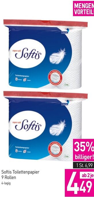 Sutterlüty Softis Toilettenpapier 9 Rollen 4-lagig Angebot