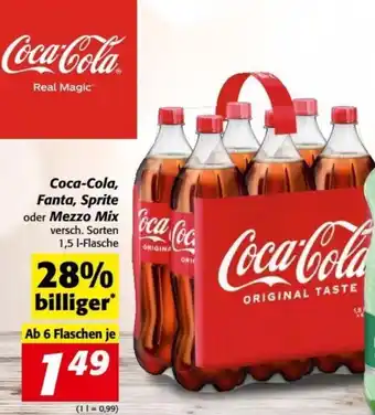 Nah&Frisch Coca-Cola, Fanta, Sprite oder Mezzo Mix 1,5 l-Flasche Angebot