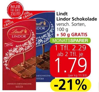 Spar Lindt Lindor Schokolade 100 g Angebot