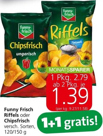 Spar Funny Frisch Riffels oder Chipsfrisch 120/150 g Angebot