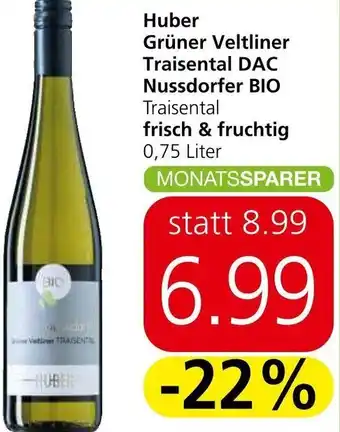 Spar Huber Grüner Veltliner Traisental DAC Nussdorfer Bio frisch & fruchtig 0,75 Liter Angebot