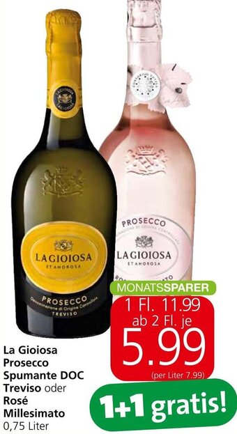 Spar La Gioiosa Prosecco Spumante DOC Treviso oder Rosé Millesimato 0,75 Liter Angebot