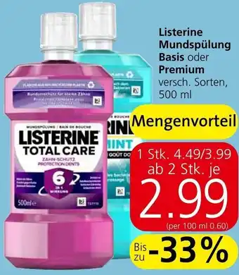 Spar Listerine Mundspülung Basis oder Premium 500 ml Angebot