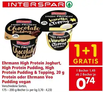 Interspar Ehrmann High Protein Joghurt, High Protein Joghurt, High Protein Pudding, High Protein Pudding & Topping, 20 g Protein Angebot