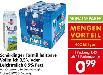 Interspar Schärdinger Formil haltbare Vollmilch 3,5% oder Leichtmilch 0,5% Fett 1 Liter Angebot