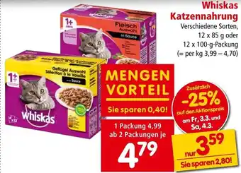 Interspar Whiskas Katzennahrung 12 x 85 g oder 12 x 100-g Packung Angebot