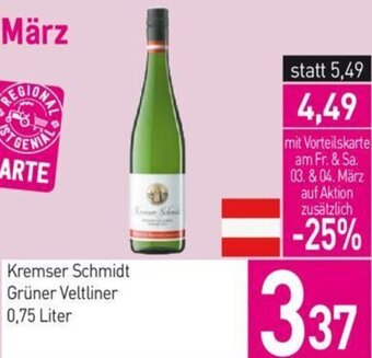 Sutterlüty Kremser Schmidt Grüner Veltliner 0,75 Liter Angebot
