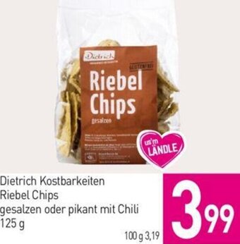 Sutterlüty Dietrich Kostbarkeiten Riebel Chips gesalzen oder pikant mit Chili 125 g Angebot