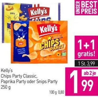 Sutterlüty Kelly's Chips Party Classic, Paprika Party oder Snips Party 250 g Angebot