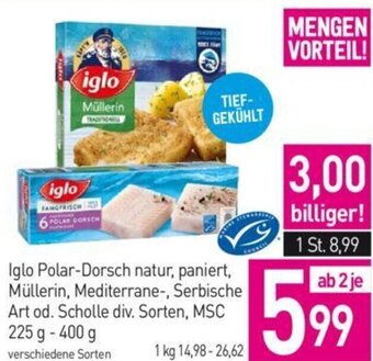 Sutterlüty Iglo Polar-Dorsch natur, paniert, Müllerin, Mediterrane-, Serbische Art od. Scholle div. Sorten, MSC 225g-400g Angebot