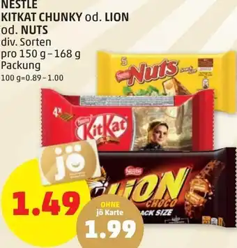 PENNY Nestle Kitkat Chunky od. Lion od. Nuts 150 g- 168 g Angebot