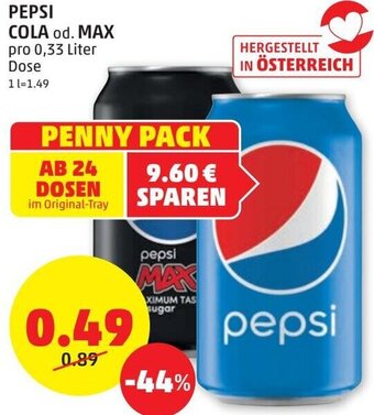 PENNY Pepsi Cola od. Max 0,33 Liter Angebot