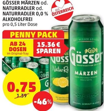 PENNY Gösser Märzen od. Naturradler od. Naturradler 0,0% Alkoholfrei 0,5 Liter Angebot