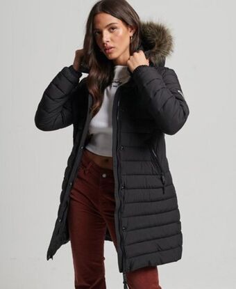 Superdry Faux fur hooded mid length puffer jacket Angebot