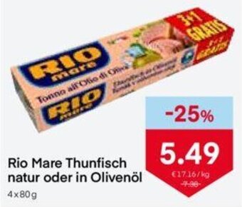 MPreis Rio Mare Thunfisch Natur oder in Olivenöl 4x80 g Angebot