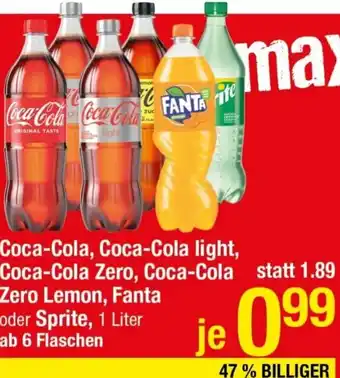 Maximarkt Coca-Cola, Coca-Cola Light, Coca-cola Zero, Coca-Cola Zero Lemon, Fanta oder Sprite 1 Liter Angebot