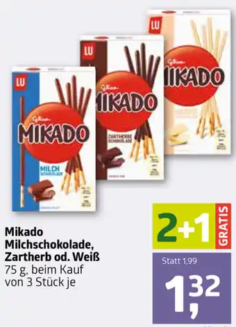 ADEG Mikado Milchschokolade, Zartherb od. Weiß 75 g von 3 Stück je Angebot