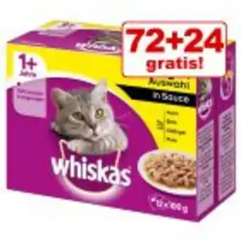 Zooplus 72 + 24 gratis! 96 x 85 g / 100 g whiskas frischebeutel Angebot