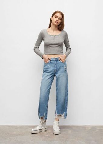 Mango Langärmliges t-shirt mit rippstruktur Angebot