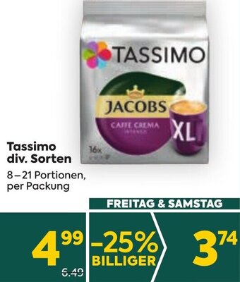 Billa Tassimo div. Sorten 8-21 Portionen Angebot