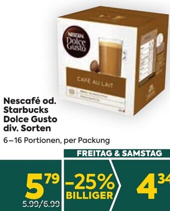 Billa Nescafé od. Starbucks Dolce Gusto div. Sorten 6-16 Portionen per Packung Angebot