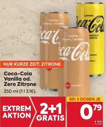 Billa Coca-Cola Vanilla od. Zero Zitrone 250 ml Angebot