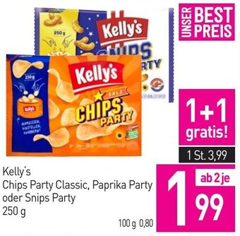 Sutterlüty Kelly's Chips Party Classic, Paprika Party oder Snips Party 250 g Angebot