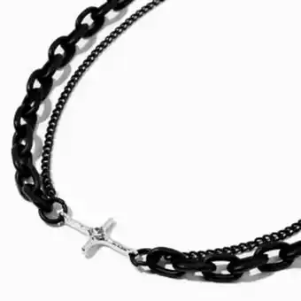 Claire's Silver side cross black chainlink multi-strand necklace Angebot