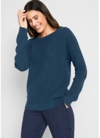 Bonprix Pullover mit u-boot-ausschnitt und lochmuster am ärmel Angebot
