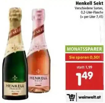 Interspar Henkell Sekt 0,2 Liter Angebot