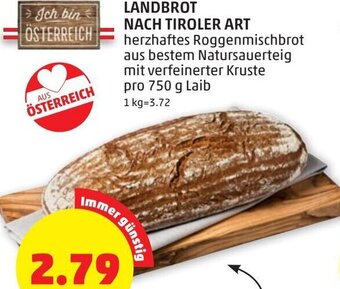 PENNY Landbrot Nach Tiroler Art 750 g Angebot