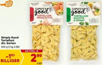 Billa Simply Good Tortelloni div. Sorten 500g Angebot