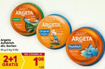 Billa Argeta Aufstrich div. Sorten 95 g Angebot