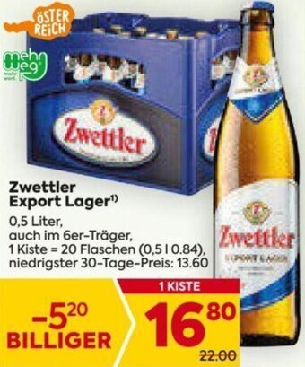 Billa Zwettler Export Lager 0,5 Liter Angebot