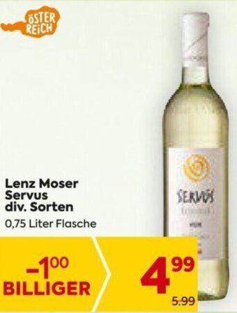 Billa Lenz Moser Servus div. Sorten 0,75 Liter Angebot