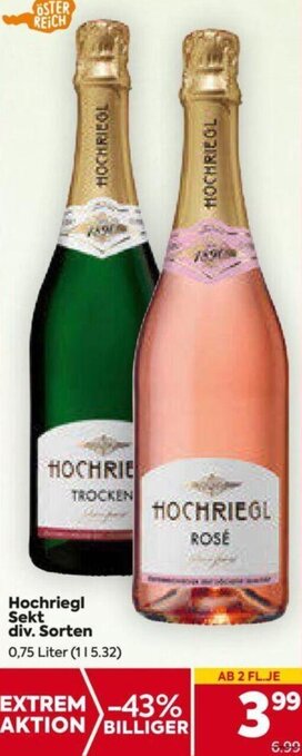 Billa Hochriegl Sekt div. Sorten 0,75 Liter Angebot
