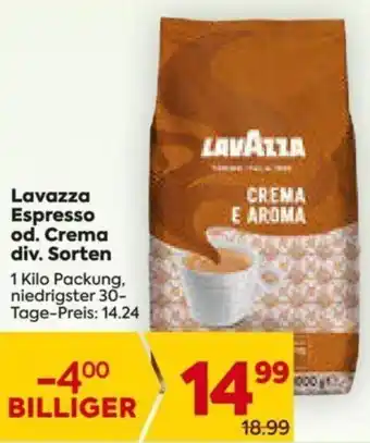 Billa Lavazza Espresso od. Crema div. Sorten 1 kilo Angebot