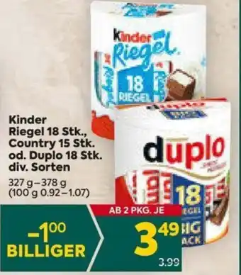 Billa Kinder Riegel 18 Stk., Country 15 Stk. div. Sorten 327g-378g Angebot