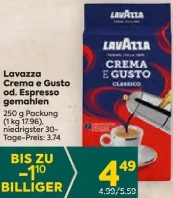 Billa Lavazza Crema e Gusto od. Espresso Gemahlen 250g Angebot